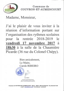Réunion rythmes scolaires 2018-2019 @ Salle de la Chaumière Picarde - 36 rue du Colonel Chépy | Couvron-et-Aumencourt | Hauts-de-France | France