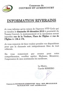 Infos riverains épreuve cyclo