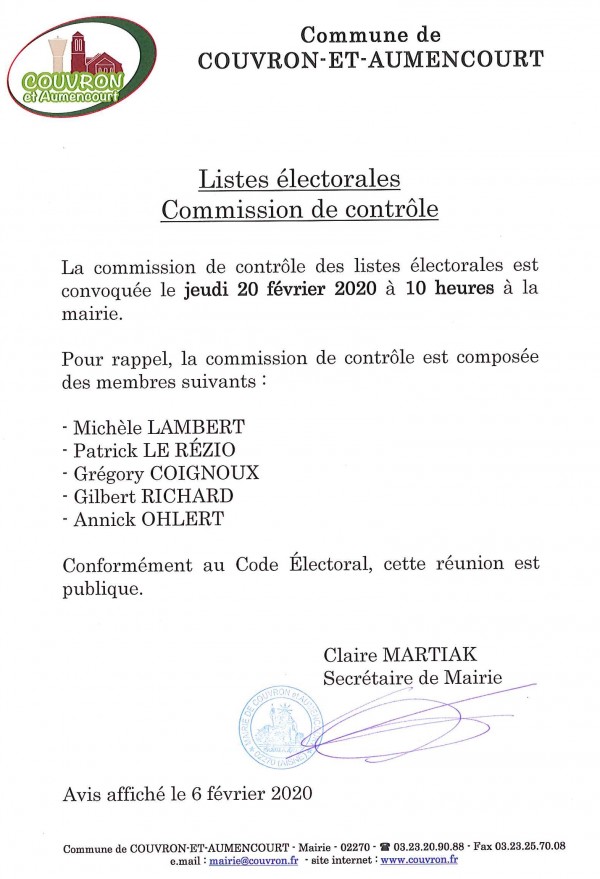 Commission de contrôle des listes électorales @ Mairie